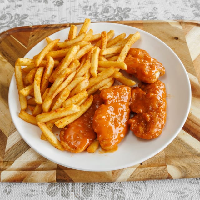 Buffalo Chicken Tenders with Fries.