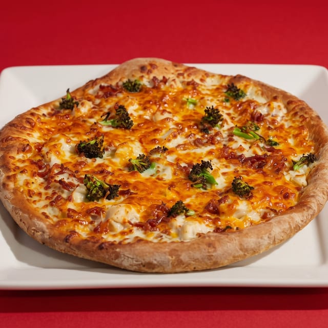 Broccoli Chicken Alfredo Pizza.
